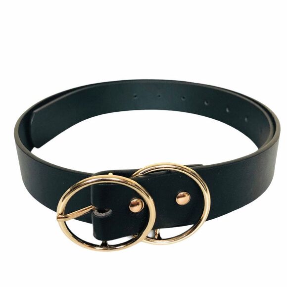 Black Round Gold Double Buckle Belt - Picture 3 of 7